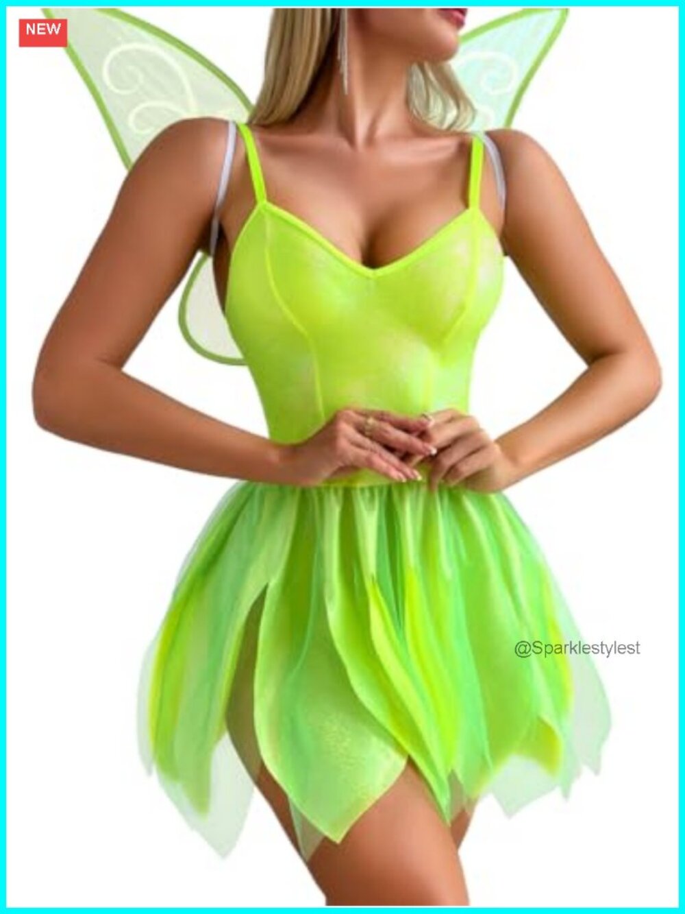 Sexy Fairy Costume Dress 3Pc Holographic Butterfly Wings Cosplay